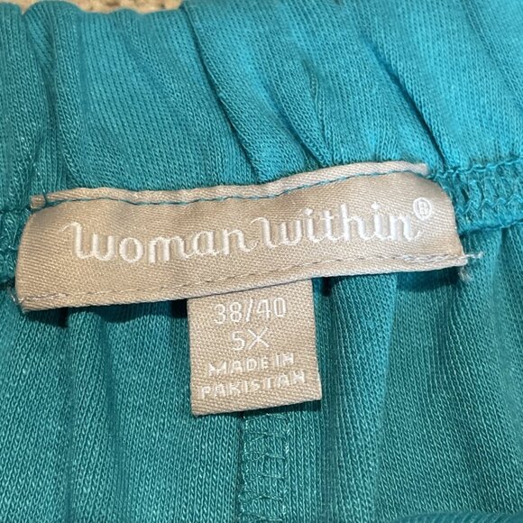 Woman Within Pull On Pants Size 5X Turquoise Elastic Stretch Athleisure Comfort - Picture 9 of 12
